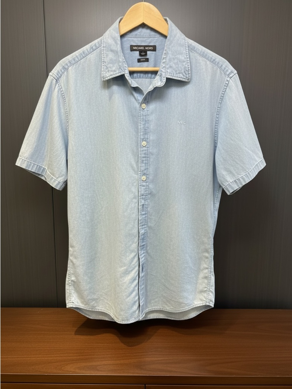 Michael Kors Light Blue Short Sleeve Denim Button-Down Shirt